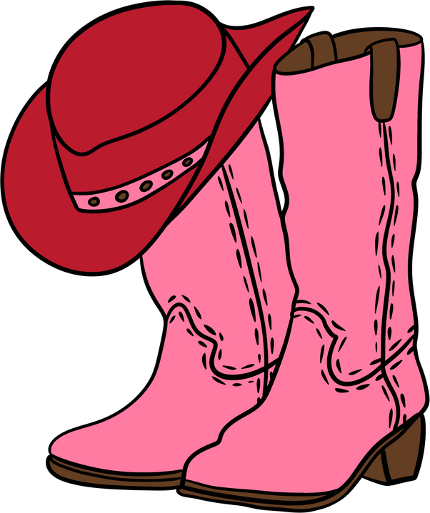 Pink cowgirl boots with red hat
