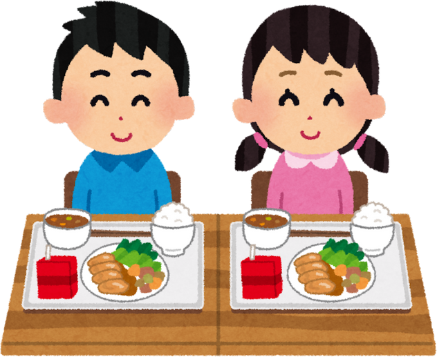 Cartoon Illustration of a Boy and Girl Enjoying a School Lunch