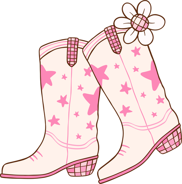 Pink Disco Cowgirl boots Retro Girly Cowboy Doodle Drawing